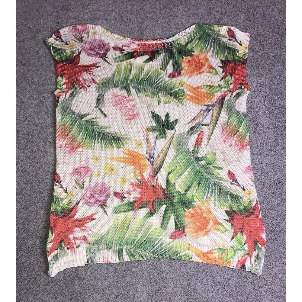 Luisa Ricci Colorful Floral Birds of Paradise Knit Top Made‎ In Italy Medium